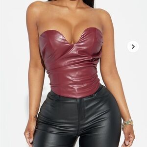 Fashion Nova faux leather wine Strapless Top